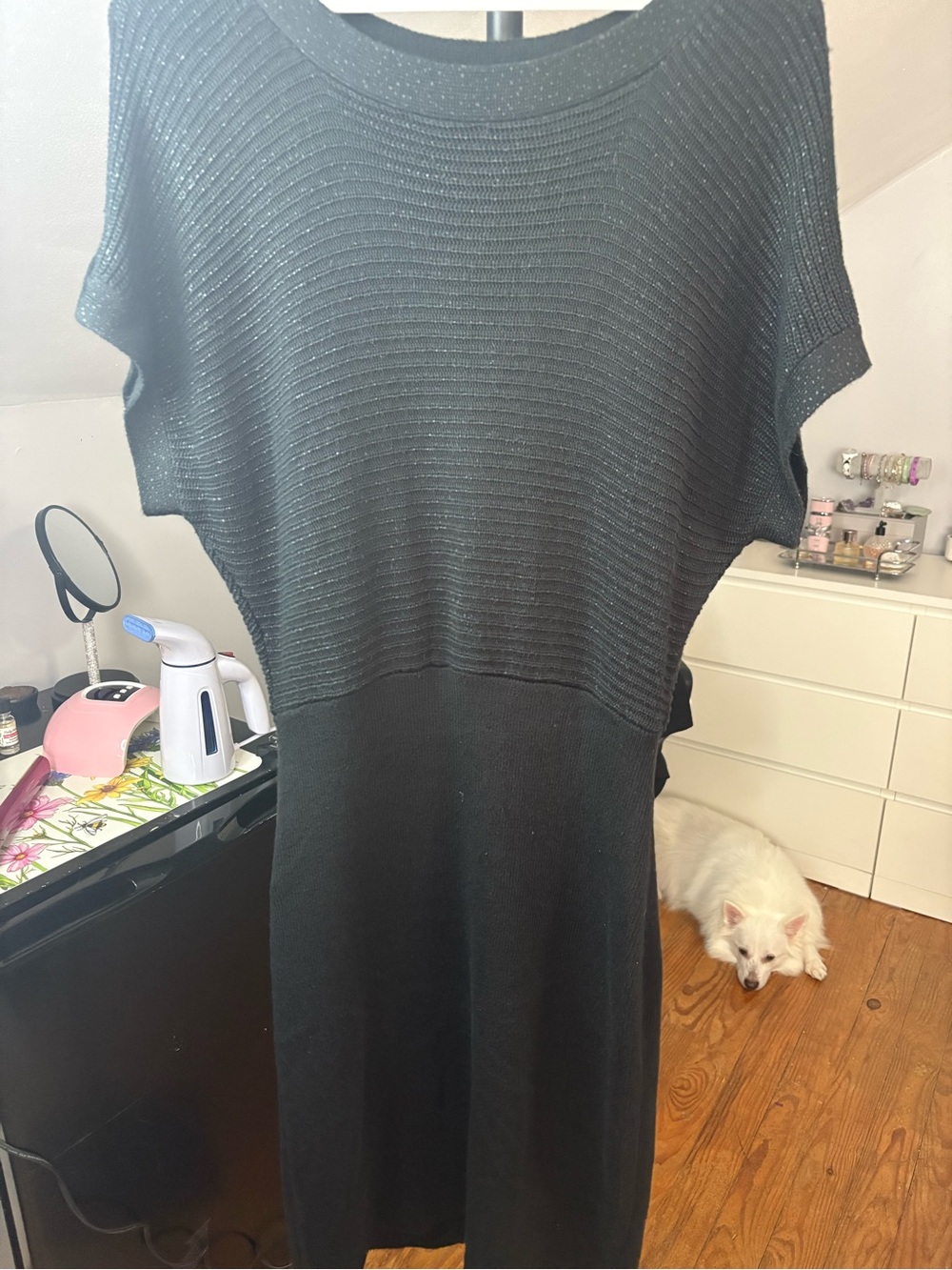 The Limited Black Knit Dress with Subtle Ribbed Texture